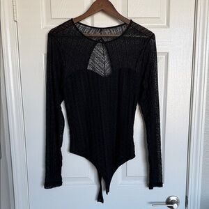 Abercrombie & Fitch Women’s Black Sheer Mesh Lacey Bodysuit Long Sleeve Grungy L
